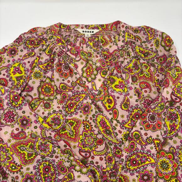 Boden Womens Sz4 Long Sleeve Pink Paisley Grace Silk Blouse - Picture 1 of 6